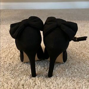 Black bow high heels with ankle strap
